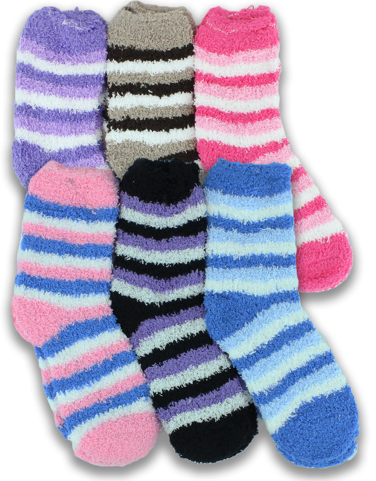 Kids Fuzzy Socks 6 Pack - Fits Ages 8-12 Colorful Striped Colors May ...