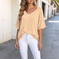 thumbnail image 5 of yillto Womens Blouse Summer V Neck Plain Short Sleeve Loose Top Causal Trendy Dressy Shirts Outfits, 5 of 6