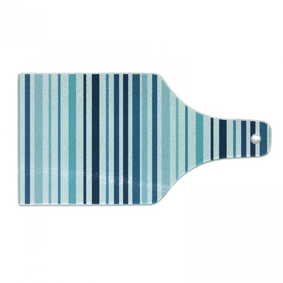 Abstract Cutting Board, Vertical Striped Pastel Toned Color Bands Lines Background Nautical Design, Tempered Glass Cutting and Serving Board, Wine Bottle Shape, Sky and Dark Blue, by Ambesonne