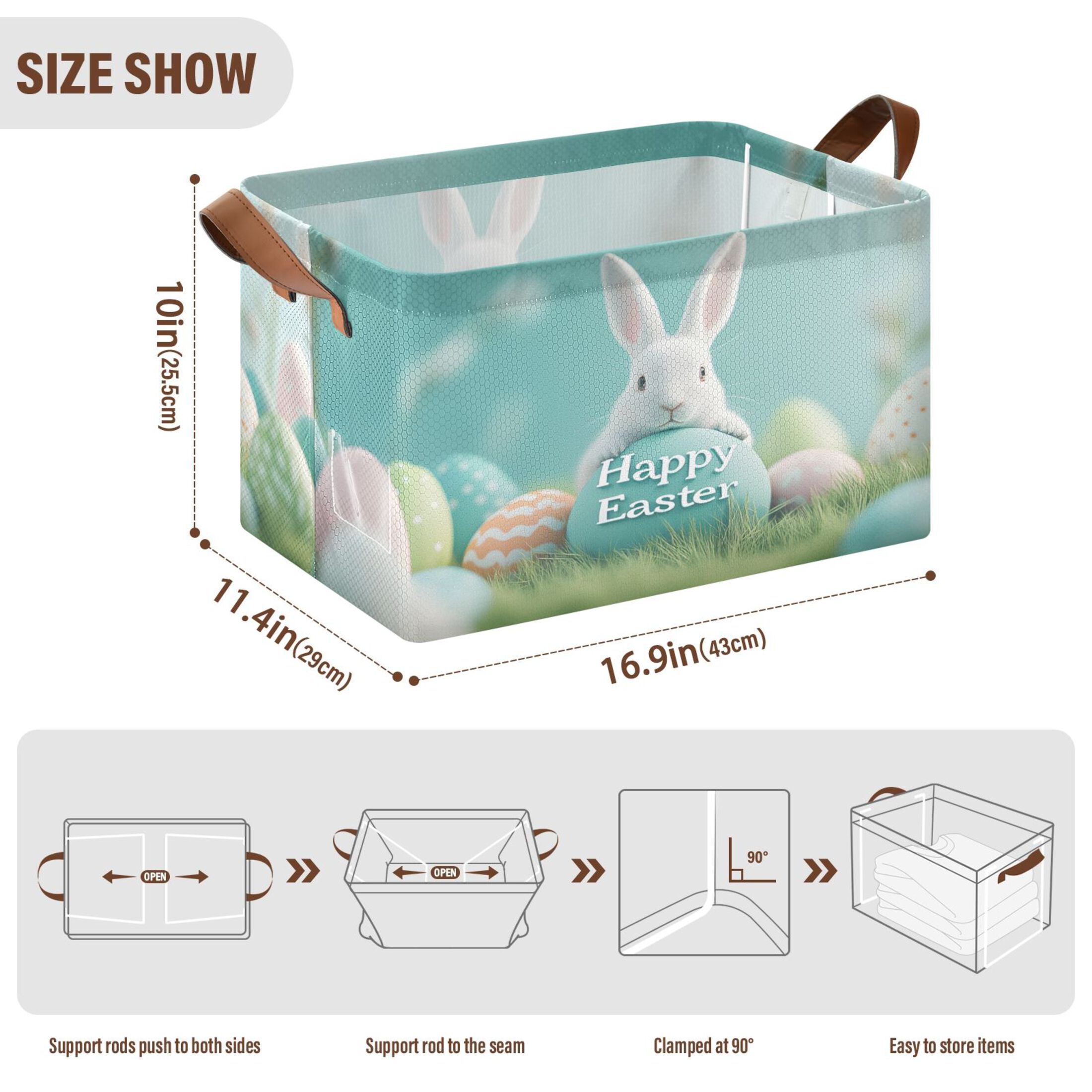 Ryvnso Cute Easter Rabbit Storage Bins Large Basket Foldable Cube Toys Organizer with Handles 2 PCs