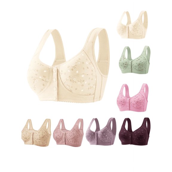 7PCS Daisy Bras for Older Women, Daisy Bras for Women Front Closure No Underwire Comfort Senior Snap Closing Bra