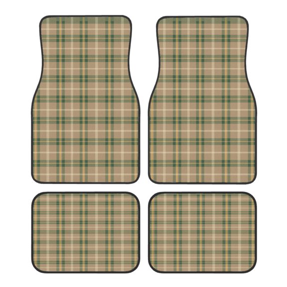4-Piece Car Floor Mats Set, Green Yellow Plaid Crystal Velvet Automotive Front & Rear Floor Liners, Universal Fit for Car, Truck, SUV