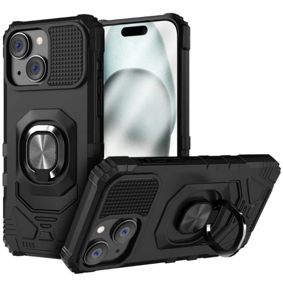 Rome Tech Heavy Duty Armor Case with Kickstand for iPhone 15 Plus, Military Grade Protective Cover, Black