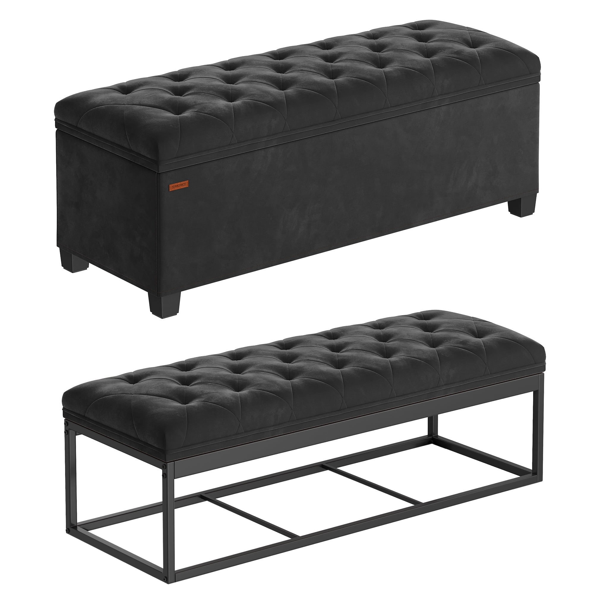 SONGMICS 43" Storage Ottoman Bench Foot Rest with Legs End of Bed Bench Storage Chest Load up to 660 lb for Living Room Bedroom Ink Black