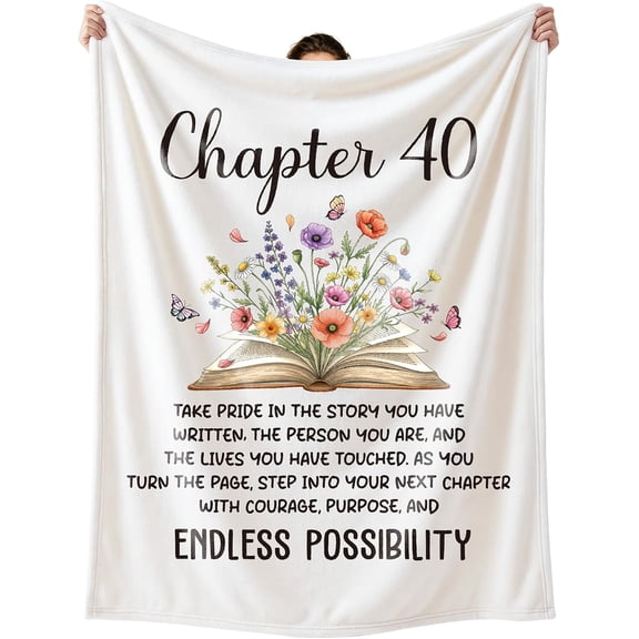 40th Birthday Gifts Women, 40 Year Old Birthday Gifts for Women New Chapter Blanket Birthday Gift for 40th Woman Happy 40 Birth Day Gift for Woman