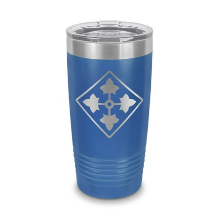 

4th ID Infantry Division Tumbler 20 oz - Laser Engraved w/ Clear Lid - Stainless Steel - Vacuum Insulated - Double Walled - Travel Mug - fort carson army expeditionary forces v2 - Blue