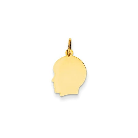 - 14k Yellow Gold Plain Small Facing Left Engravable Boy Head Charm