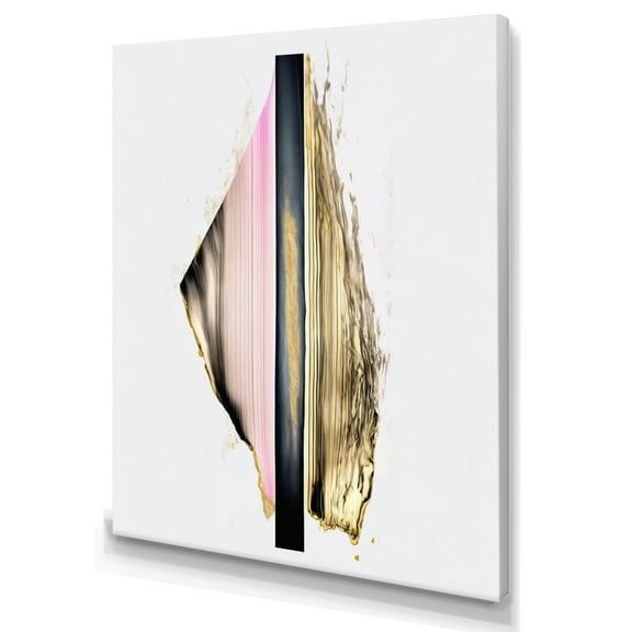 Designart Minimalism Pink And Gold Cubic Fusion III Canvas Wall Art