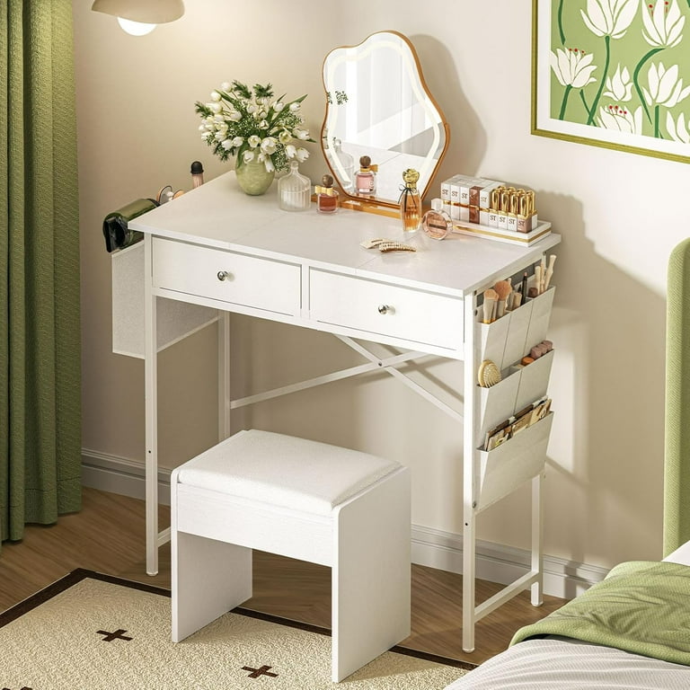 chinese dress ladies Dressing Table with Triple Mirror and Stool – Upcite main image 1