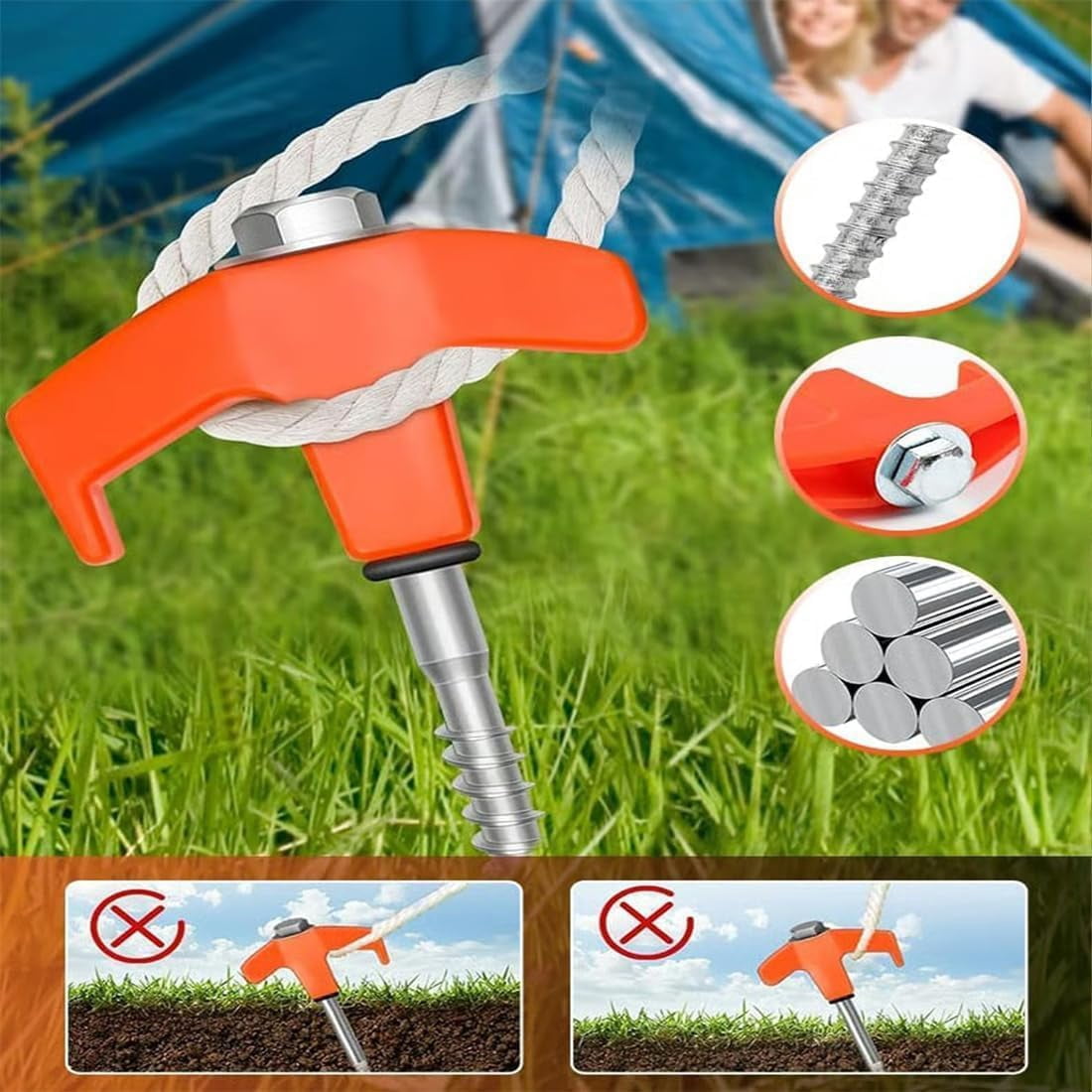 Screw In Tent Stakes 10-Pack 8 Inch Threaded Ground Anchors Drill Compatible(Red 10pcs)