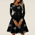 thumbnail image 2 of Long Sleeve Fit And Flare Heart Dress for Women Belted Waist Romantic Heart Print Flowy Skirt Soft Comfortable Fabric Ideal for Valentine s Day Casual Wear, Sizes S-5XL, 2 of 5