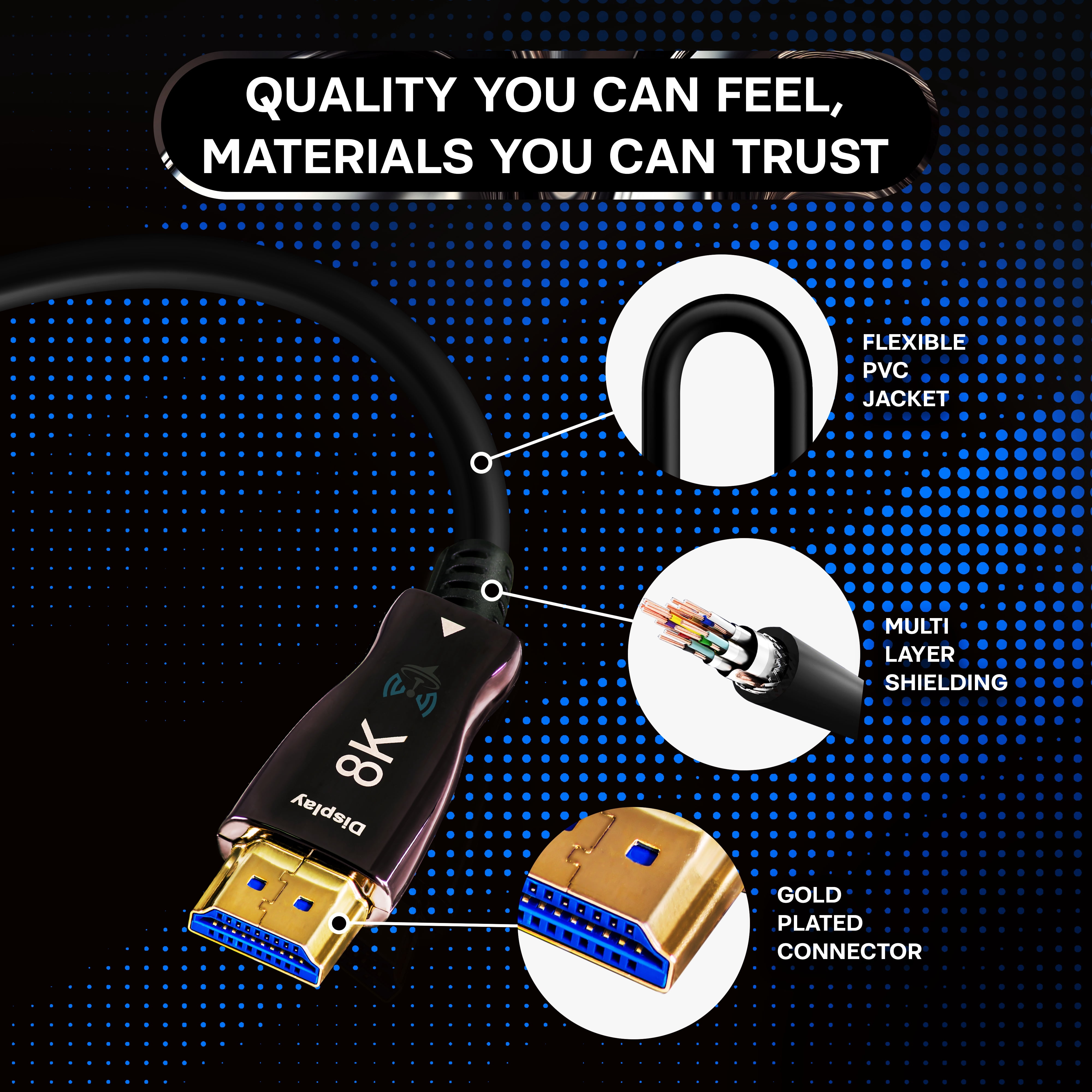 SatelliteSale Digital Fiber Optic 8K HDMI 2.1 Cable 8K/60Hz 48Gbps Universal Wire PVC Black Cord for Media Players, TVs, Monitors, 330 feet