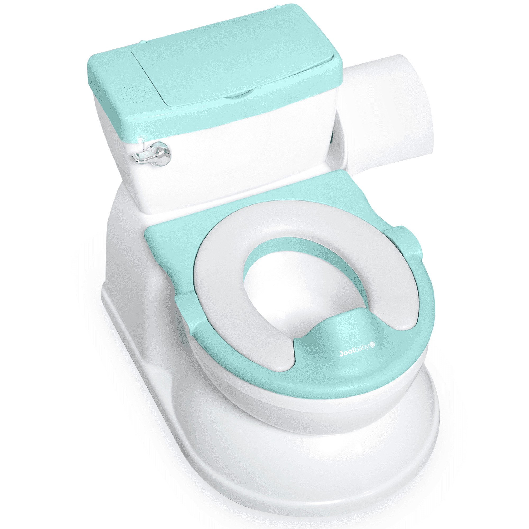 Jool Baby Real Feel 2-in-1 Potty for Toddlers with Wipes Storage, Flushing Sounds & Disposable Liners – Realistic Toilet – Easy to Clean & Assemble – Aqua