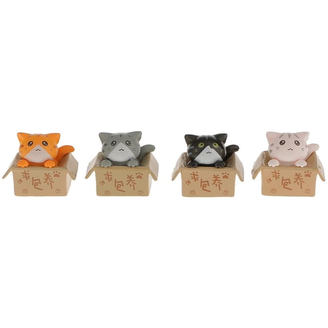 Ensemble de 4 Pcs Maison de Poupée Miniature Bonsaï Artisanat Jardin Féerique Décoration Chats Mignons