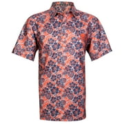 Aloha Cool-Stretch Men's Hawaiian Golf Shirt (Orange/Charcoal)