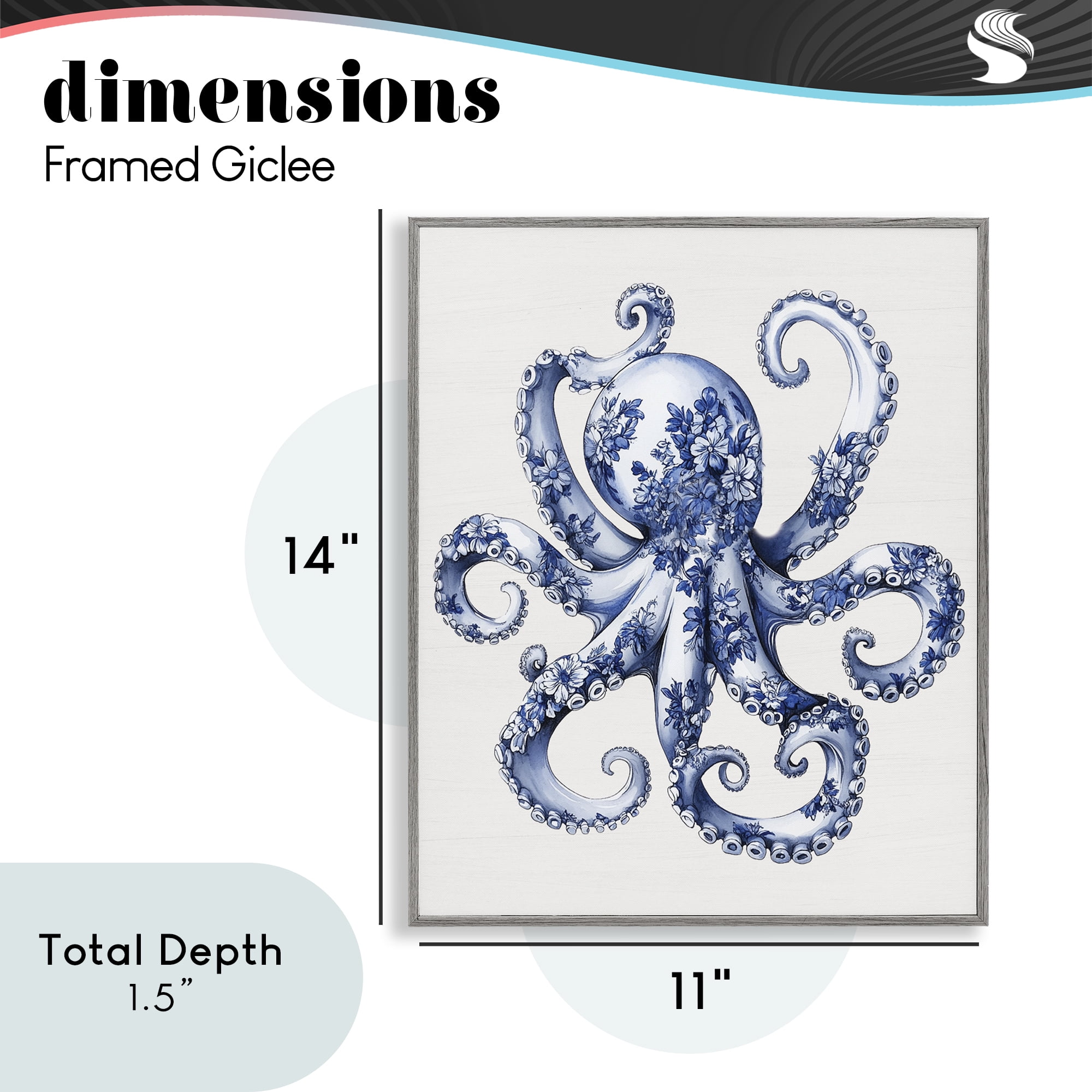 Funky Toile Octopus Gray Framed Giclee Art, design by Lettered and Lined