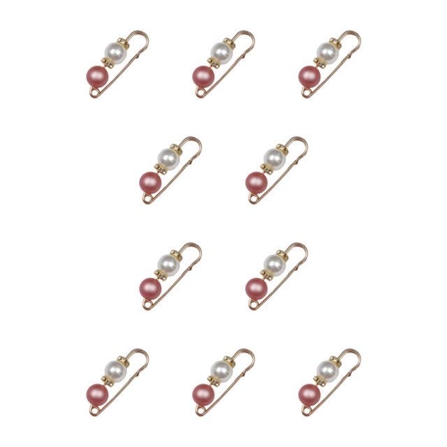 Minnieouse Broche de diamantes de imitación con perlas, alfiler de Metal de seguridad con cuentas grandes, accesorio de moda, pasador de pecho, Rosa 10piezas