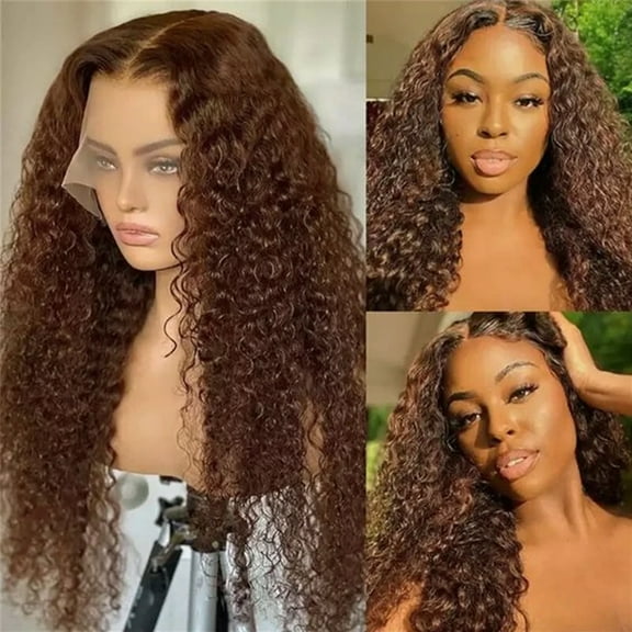SUCS Women's Fashion Wig 28 Inch Brown Synthetic Hair Long Deep Wave Lace Front Wigs Human Hair For Women Natural