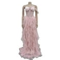 thumbnail image 5 of Oplxuo Women's Sexy Strapless Tulle Maxi Dress with Slit, Mesh See Through Corset Tube Sheer Cocktail Party Dresses, 5 of 6