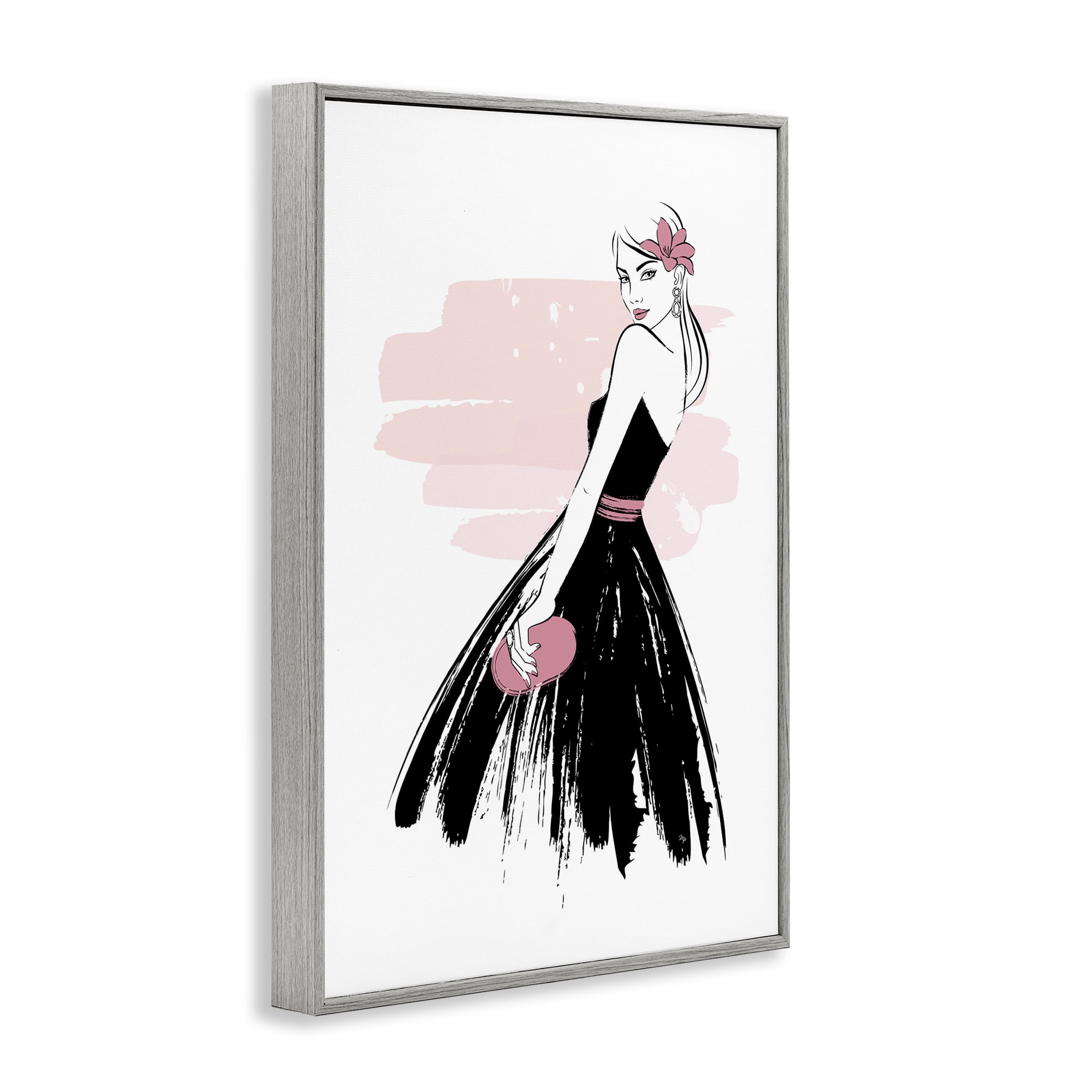Stupell Industries Senorita in Black Dress Novelty Painting Gray Framed Art Print Wall Art, 12 x 18