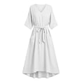 thumbnail image 6 of Uscallm Women Plus Size V Neck 3/4 Sleeve Tie Flowy Boho Maxi Dress Casual Basic Long Travel Dresses, White XL, 6 of 6