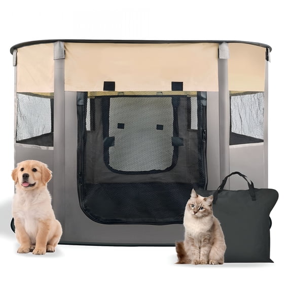 LAMIRO Pet Playpen, Foldable Portable Dog Cat Playpens, Exercise Kennel Tent, Removable Shade Cover, Indoor Outdoor Travel Camping Use