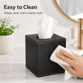 thumbnail image 3 of ABCISI Square Tissue Box Cover, Black Faux Leather Tissue Holder with Contrast Stitching, 5.2 x 5.2 x 5.7 Inch Decorative Dispenser for Bathroom, Bedroom, Office and Living Room, 3 of 6