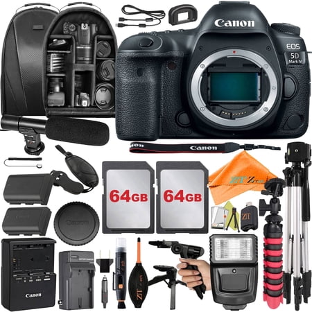 Canon EOS 5D Mark IV DSLR Camera (Body Only) with 64GB + Backpack Case + Microphone + ZeeTech Accessory Bundle (International Version)