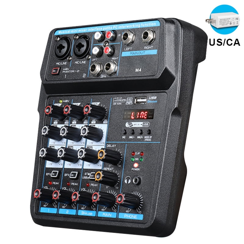 Sound Mixing Console Record 48V 4 Channels Audio Mixer with USB Mic