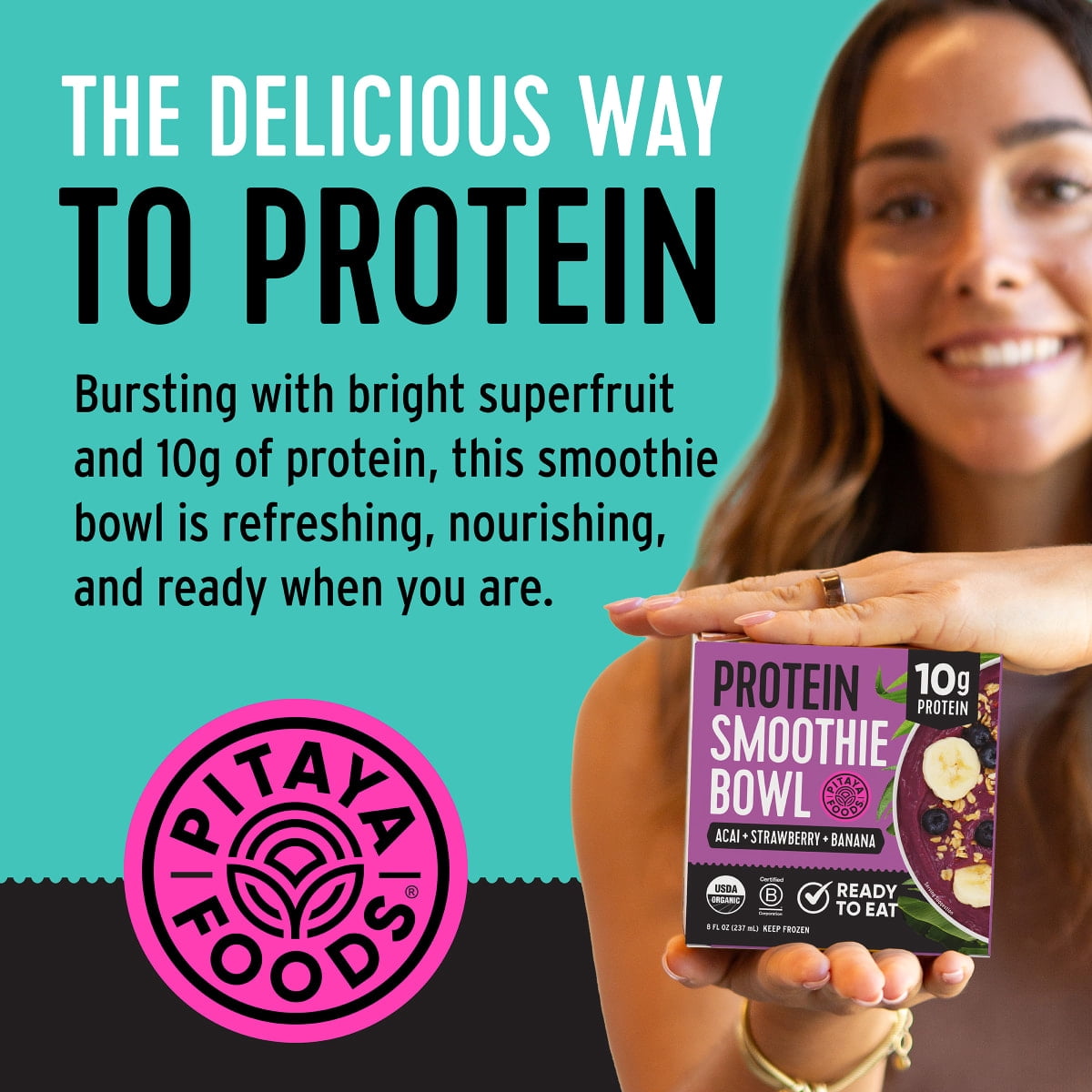 Pitaya Foods Acai, Strawberry, and Banana Protein Smoothie Bowl, 8 fl oz