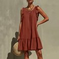 thumbnail image 5 of ClodeEU Women's Round Neck Ruffle Sleeveless Tiered Mini Dress with Pockets,Casual Summer Loose Dress Orange,Women's Plus XL, 5 of 6