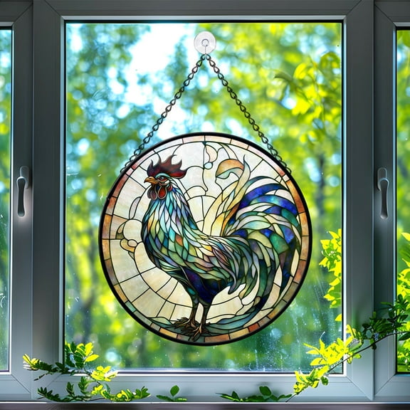 Rooster Stained Glass Suncatcher, Rooster Glass Suncatchers for Windows For Merry Christmas