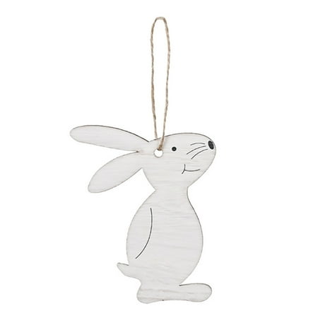 

6 Pcs Easter Rabbit Bunny Wooden Pendant Easter Decoration Hanging Craft for DIY Home Party A