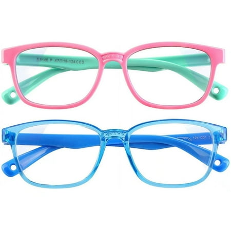Comvin Kids Blue Light Blocking Glasses 2 Pack, Anti Eyestrain & UV Protection, Computer Screen Gaming TV Phone Glasses Anti Glare for Teen Boys Girls Age 3-12