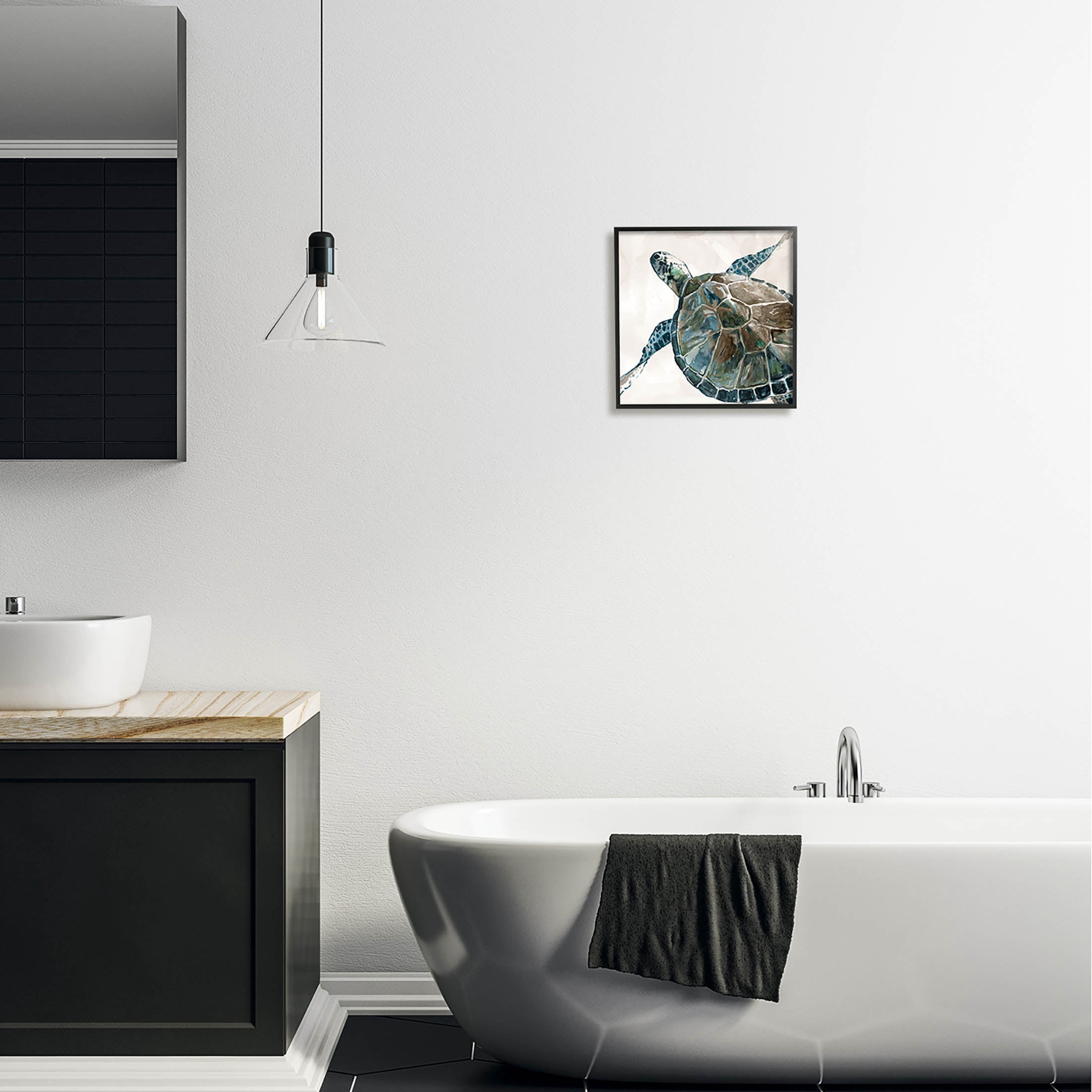 Stupell Industries Beige Sea Turtle Swimming Graphic Art Black Framed Art Print Wall Art, Design by Carol Robinson