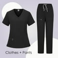 thumbnail image 2 of Scrub Suit Set for Women, Modern V Neck Scrub Top & Jogger Pant with 8 Pockets Professionals Soft Stretch Medical Nursing Uniforms Set (Black), 2 of 3