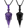 thumbnail image 1 of Collar de piedras de cristal curativo de piedra natural con colgante de punta facetada para hombre y mujer, negro y morado ER, 1 of 5