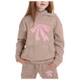 thumbnail image 2 of FASHOFT Girls 2 Piece Sweatsuit Kids Bow Graphic Hoodies Sweatshirt and Sweatpants with Pockets Valentines Day Outfits Set Tracksuit Coffee, 2 of 4