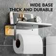 thumbnail image 2 of Toilet Paper Holder with Phone Shelf, Adhesive or Screw Wall Mount Toilet Tissue Roll Holder, Rustproof & Multifunctional Stainless Steel Bathroom Storage Dispenser  Black, 2 of 7