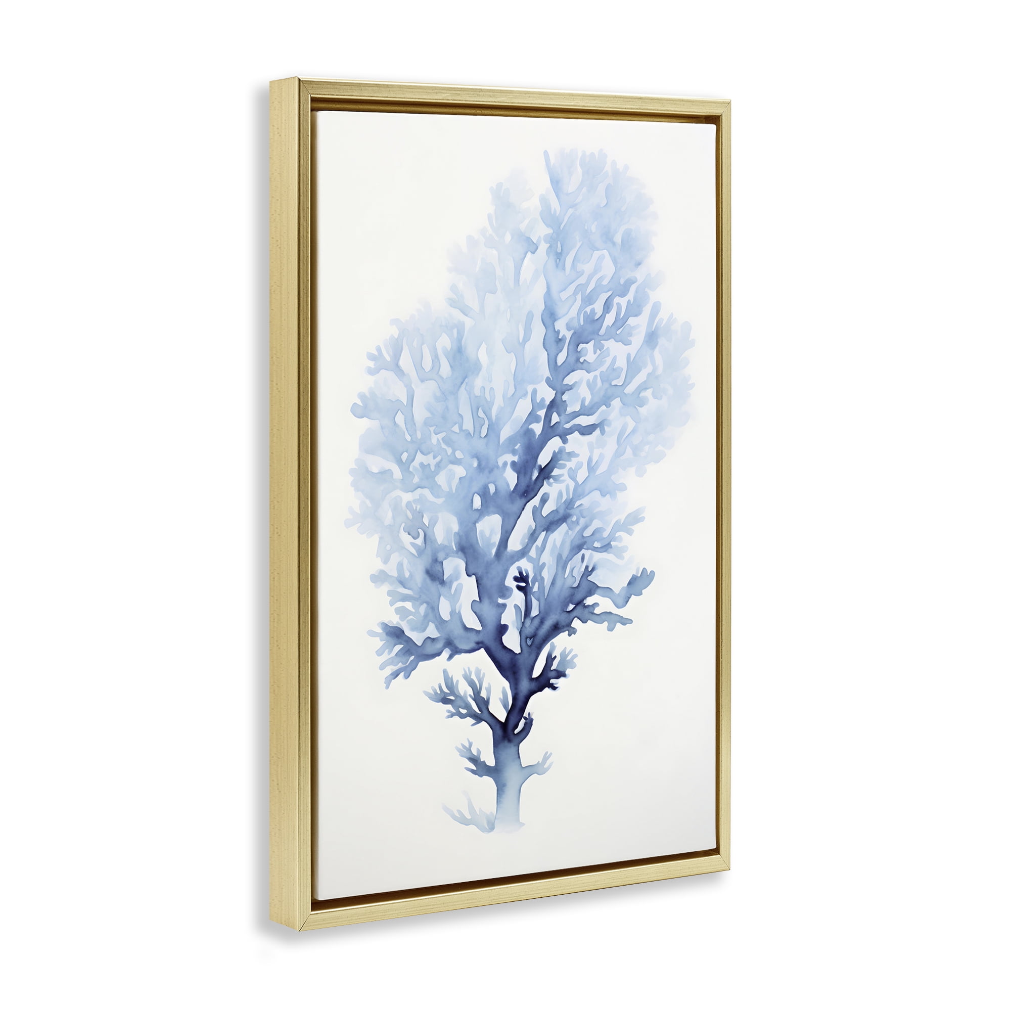 Stupell Industries Blue Coral Impression Animals & Insects Painting Gold Floater Framed Canvas Art Print Wall Art, 17 x 25