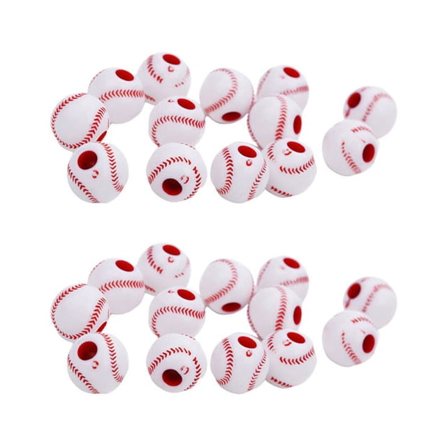 100 Pcs Perles en Forme de Baseball Acrylique 1.2CM Perles Rondes Bricolage Accessoire de Bijouterie pour Fabrication de Bracelet Collier Maison