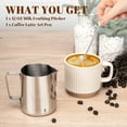 thumbnail image 3 of Milk Frothing Pitcher, 12oz Milk Frother Cup with Clear Scale, 304 Stainless Steel Cappuccino Espresso Machine Accessories for Barista Coffee Bar with Latte Art Pen, Silver, 3 of 4