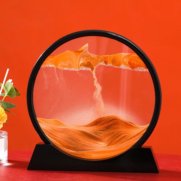 Imagen de Arte de arena móvil 3D, cristal redondo, paisaje de arena de aguas profundas, artesanía de arena movediza, pintura de arena corriente, regalo de decoración del hogar de oficina
