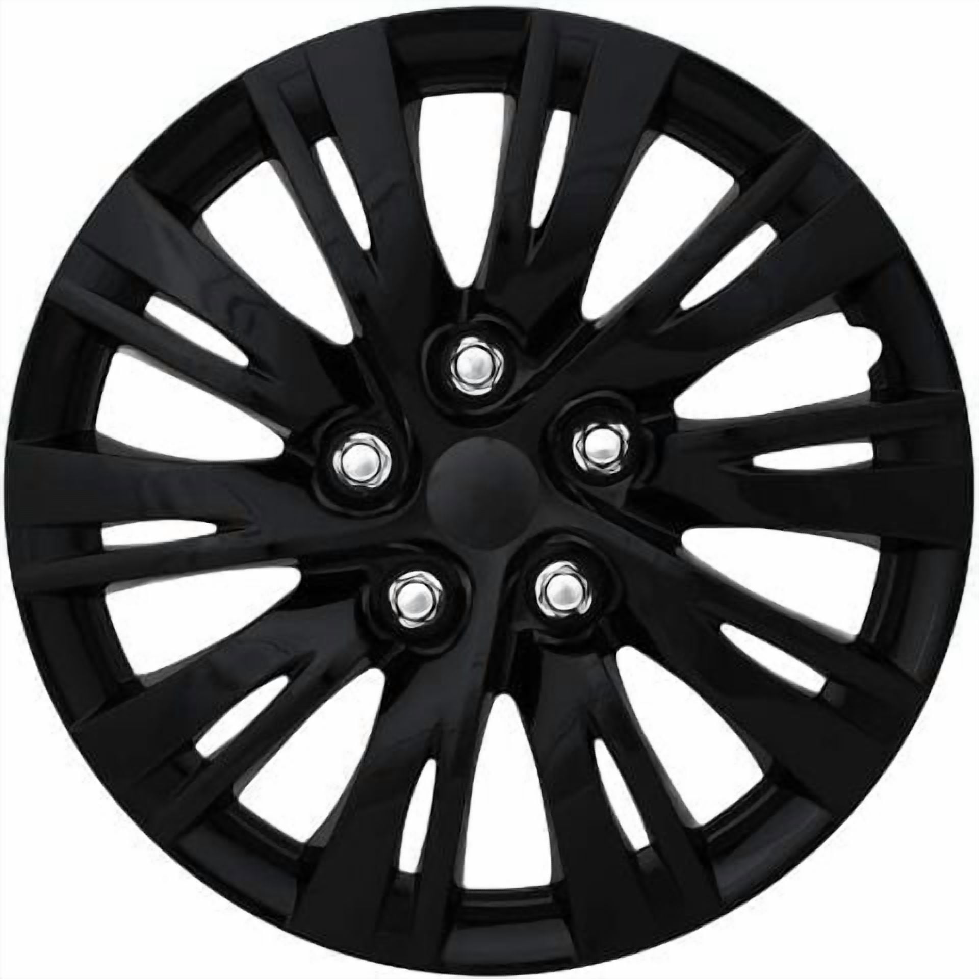 Fuel Rider Set of 4 16 inch Gloss Black Snap-On Hubcaps With 10 Split Spoke Compatible With 2012-2014 Toyota Camry Standard Steel Wheel Covers