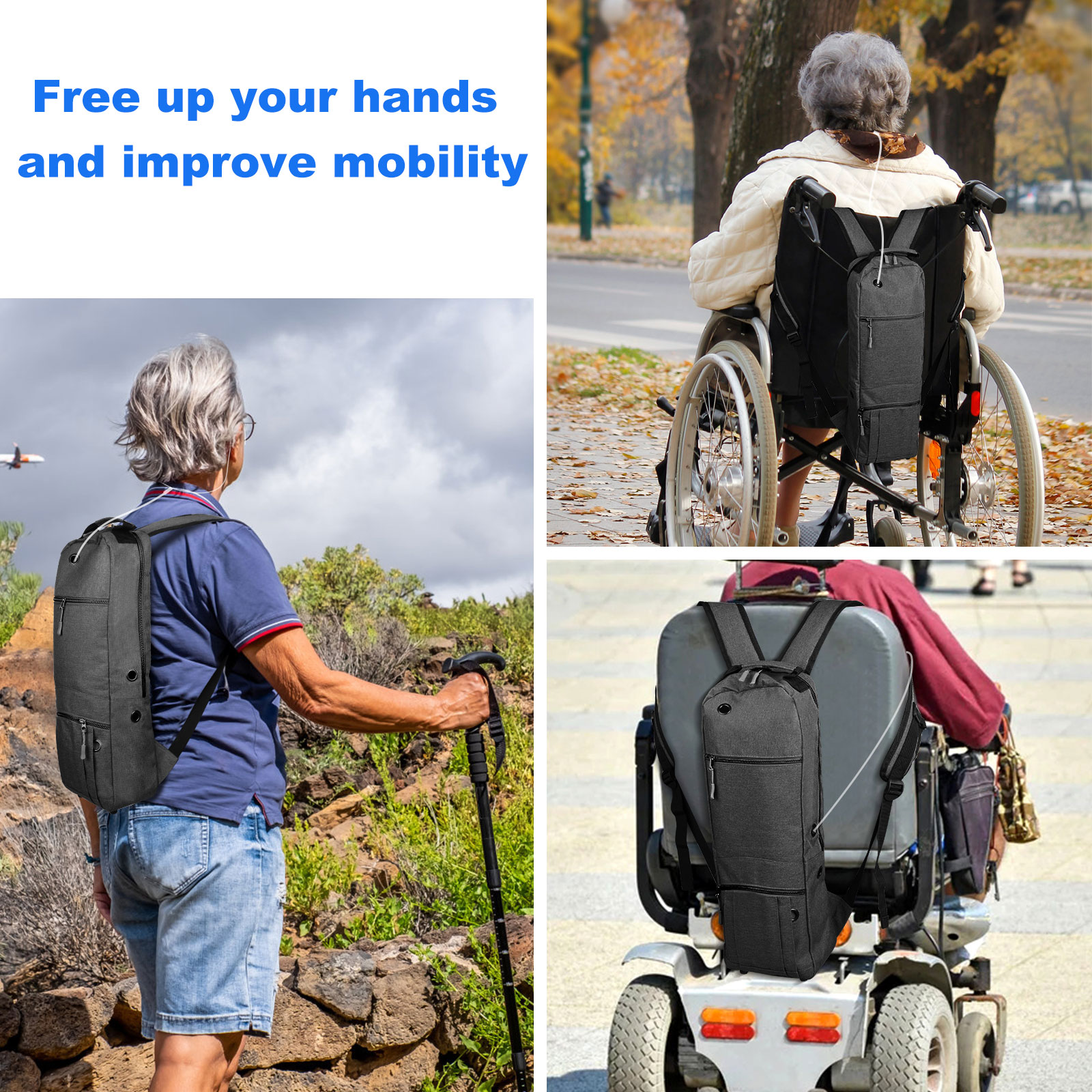 Oxygen Tank Backpack Size D, Portable Oxygen Backpack for D/M15 JD/M22 Cylinder Bag O2 Tank Carrier Holder for Travel (Black)