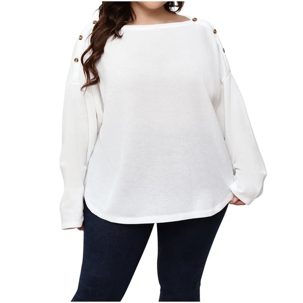 Blusa de manga larga de gran tamaño de color sólido con hombros descubiertos y moda sexy informal para mujer Pompotops FGAJ20047