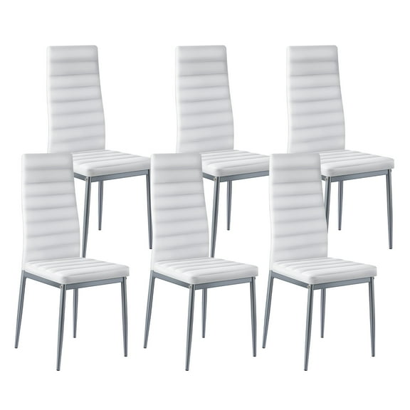 VEVOR Modern Dining Room Accent Chairs Set of 6, Upholstered Leather Side Chair for Dining Tables, Space-Saving Kitchen Table Chair with Thick Cushions and Metal Legs, White