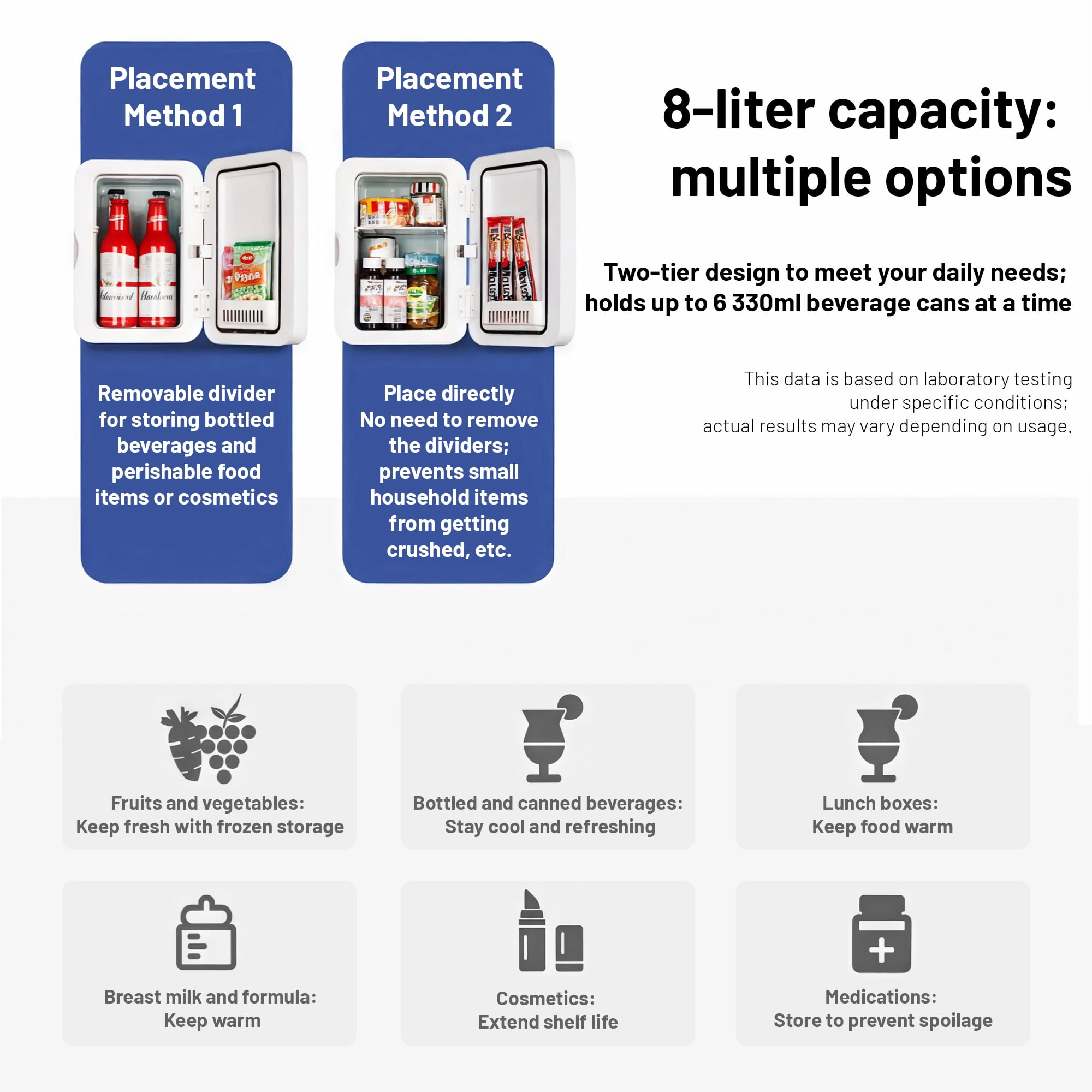CATUOR Mini Fridge, 8L/6 Cans Makeup Skincare Fridge, 110V AC/ 12V DC Adapters Mini Fridge for Bedroom