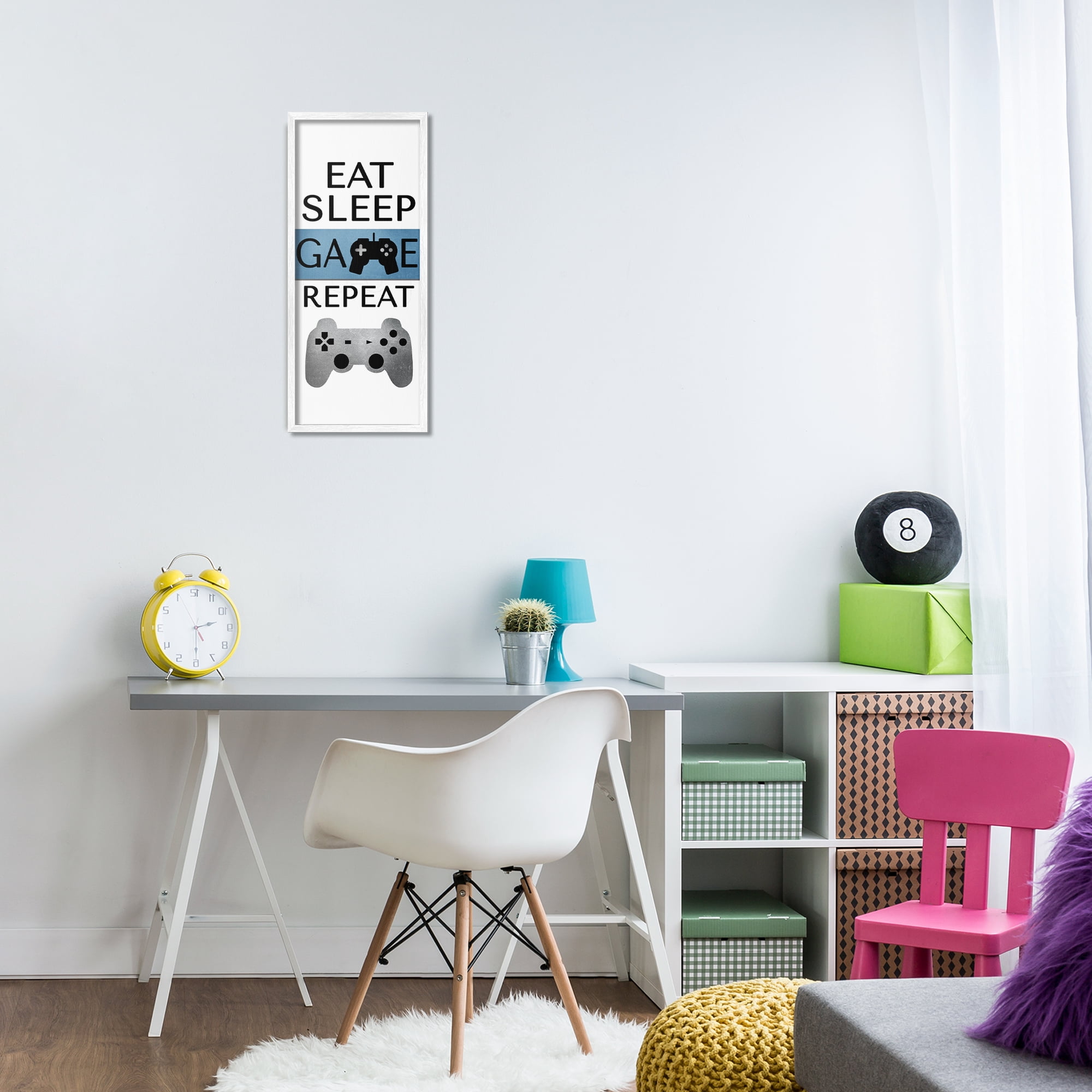 Stupell Industries Game Repeat Lifestyle Typography Painting White Framed Art Print Wall Art, 10 x 24