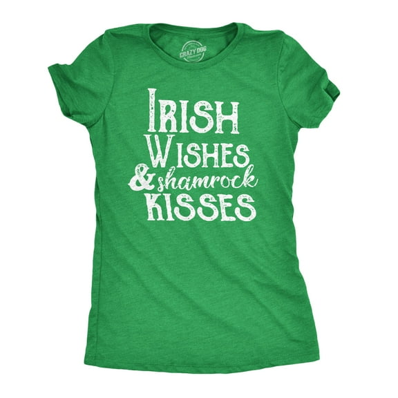 Womens Green Wishes and Shamrock Kisses T Shirt Funny St Saint Patricks Day Tee Womens Graphic Tees